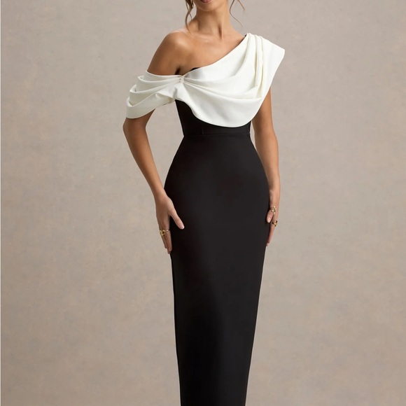 Club L London Off-Shoulder Black and Cream Gown - Picture 1 of 1